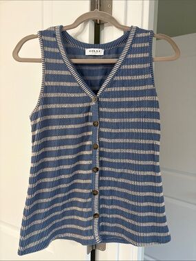 Gilli Blue and Cream Striped Knit Button-Front Tank Top